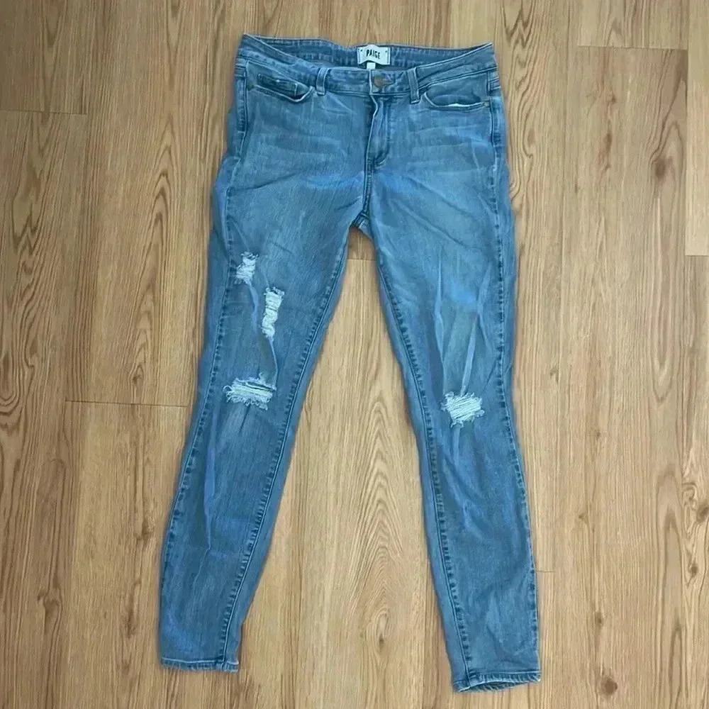 Distressed Lightwash PAIGE Verdugo Ankle Jeans - Picture 2 of 5